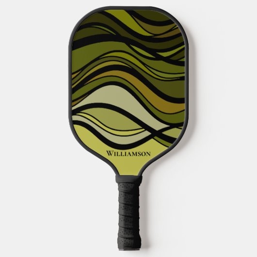 Wavy Green Geometric Graphic Monogram Carbon Fibre Pickleball Schläger (Vorderseite)