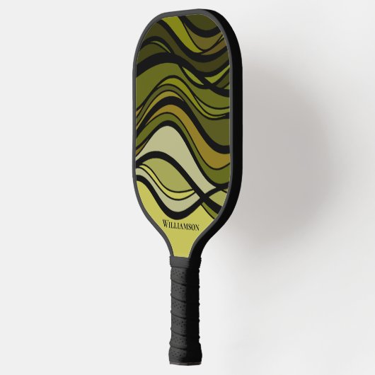Wavy Green Geometric Graphic Monogram Carbon Fibre Pickleball Schläger (Links)