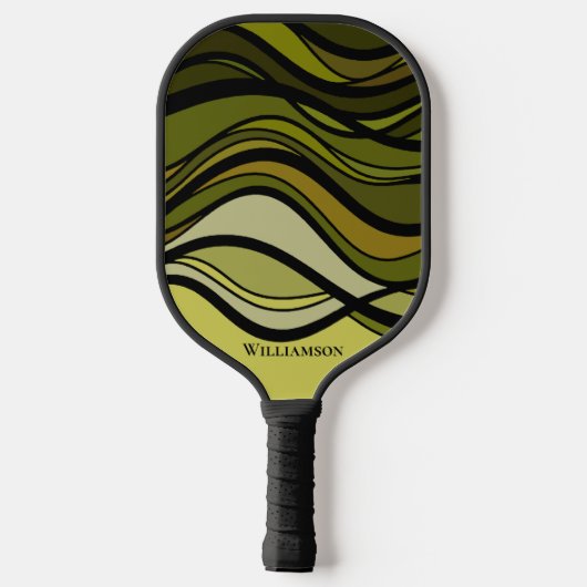 Wavy Green Geometric Graphic Monogram Carbon Fibre Pickleball Schläger (Rückseite)