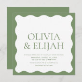 Wavy Green Modern Typografy Wedding Einladung (Vorne/Hinten)