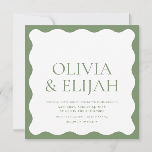 Wavy Green Modern Typografy Wedding Einladung (Vorderseite)