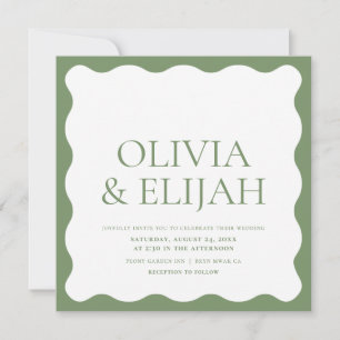 Wavy Green Modern Typografy Wedding Einladung