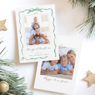 Wavy Green Ribbon Bow Frame 2 Foto Weihnachten