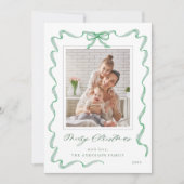 Wavy Green Ribbon Bow Rahmen Foto Weihnachten (Vorderseite)