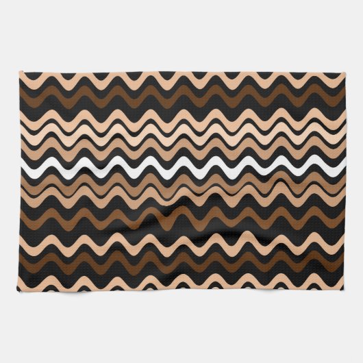 Wavy Groovy Stripes Dark Brown Geschirrtuch (Horizontal)