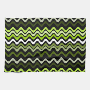 Wavy Groovy Stripes Dark Green Geschirrtuch
