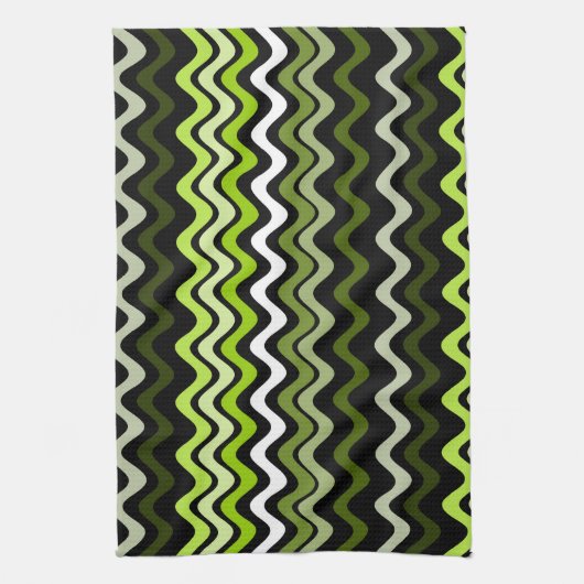 Wavy Groovy Stripes Dark Green Geschirrtuch (Vertikal)