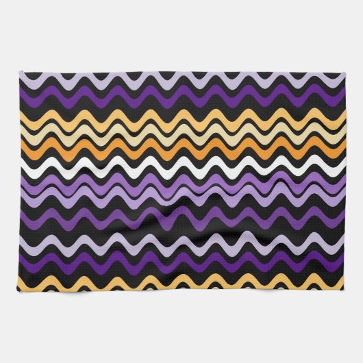 Wavy Groovy Stripes Lila und Orange Geschirrtuch (Horizontal)