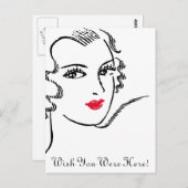 Wavy Hair und Rote Lippen Postkarte (Vorne/Hinten)