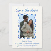 Wavy Hand Drawing Blue Border Save the Date Foto Einladung (Vorderseite)
