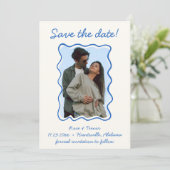 Wavy Hand Drawing Blue Border Save the Date Foto Einladung (Stehend Vorderseite)