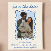 Wavy Hand Drawing Blue Border Save the Date Foto Einladung