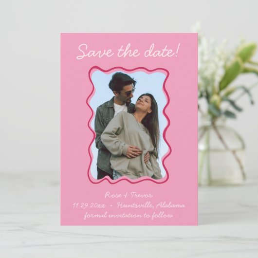Wavy Hand Drawing Border Save the Date Foto Einladung (Stehend Vorderseite)