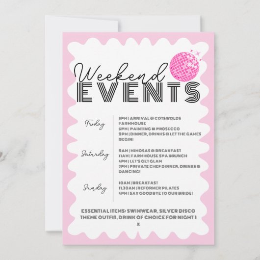 Wavy Last Disco Junggeselinnen-Abschied Hen Itiner Einladung (Rückseite)