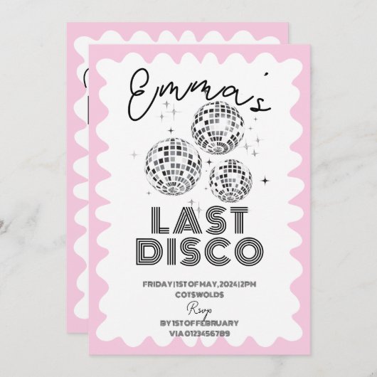 Wavy Last Disco Junggeselinnen-Abschied Hen Itiner Einladung (Vorne/Hinten)