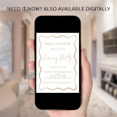 Wavy Line Border Gold Script Wedding Abend Party Einladung