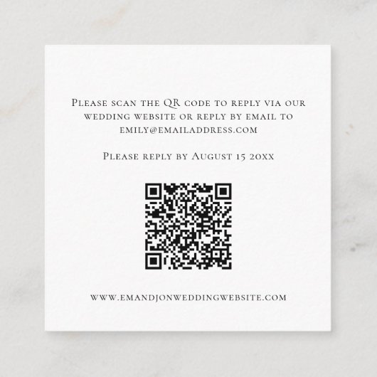 Wavy Line Border Script QR Code Wedding RSVP Begleitkarte (Rückseite)
