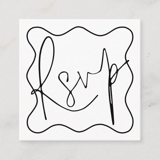 Wavy Line Border Script QR Code Wedding RSVP Begleitkarte (Vorderseite)