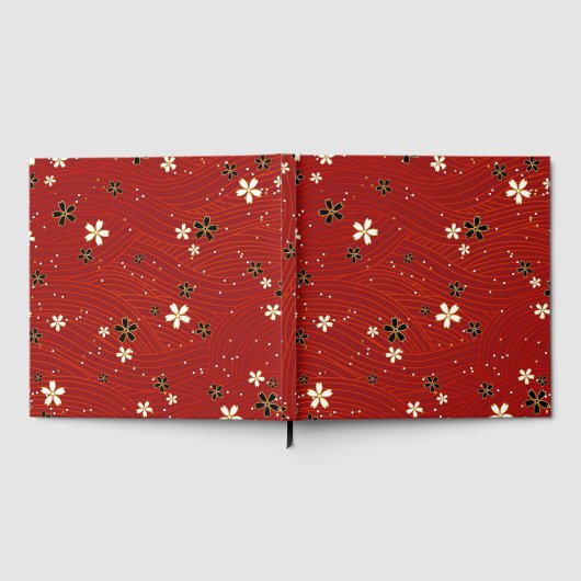 Wavy lines, adorned with black & white flowers gästebuch (Voll)