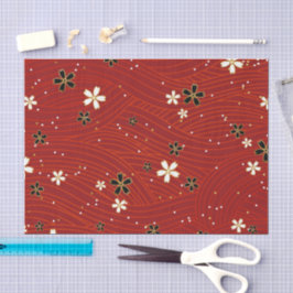 Wavy lines, adorned with black & white flowers seidenpapier