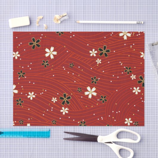 Wavy lines, adorned with black & white flowers seidenpapier (Handwerk)