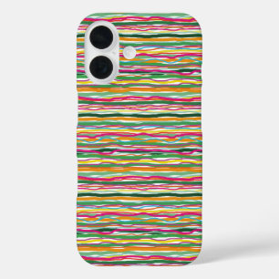 Wavy Lines Earth Tone Hippie über Print iPhone 16 Hülle
