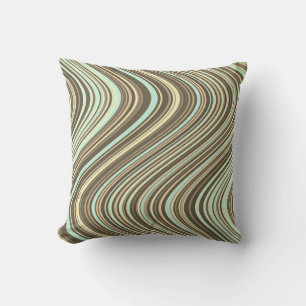 Wavy Lines in Light Brown/Beige/Türkis Blue Kissen
