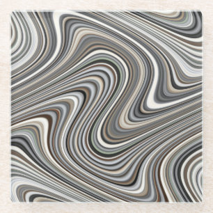 Wavy Lines - Light Brown/Sand/Beige/Türkis/Blau Glasuntersetzer
