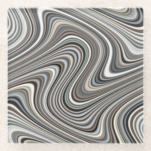 Wavy Lines - Light Brown/Sand/Beige/Türkis/Blau Glasuntersetzer (Vorderseite)