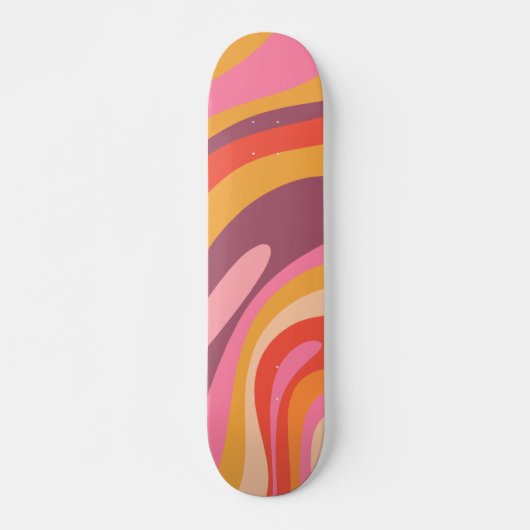 Wavy Loops Groovy Retro Abstraktes Muster Skateboard (Vorne)