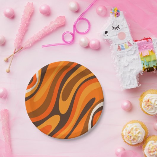 Wavy Loops Retro Abstrakt 1970er Jahre Braun und O Pappteller (Party)