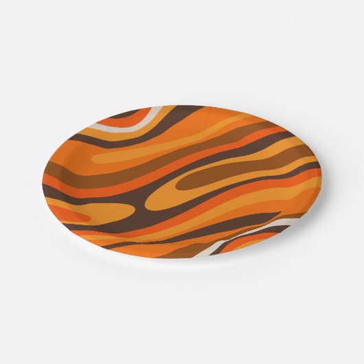 Wavy Loops Retro Abstrakt 1970er Jahre Braun und O Pappteller (Schrägansicht)