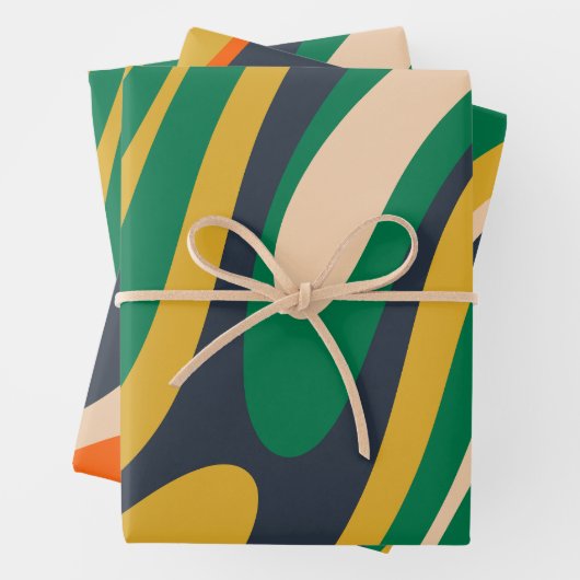 Wavy Loops Retro Abstrakte mehrfarbige Muster Geschenkpapier Set (Beispiel)