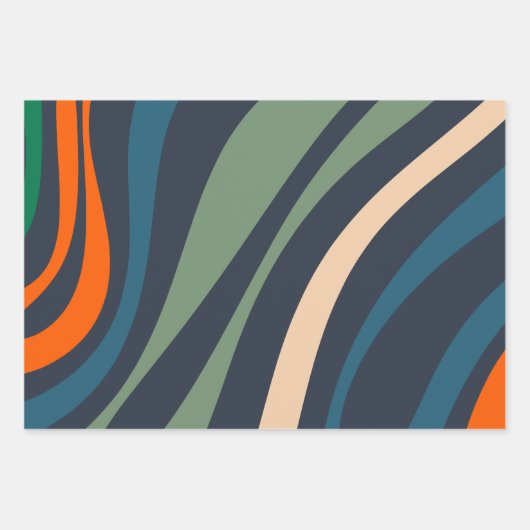 Wavy Loops Retro Abstrakte Muster Geschenkpapier Set (Vorderseite 3)
