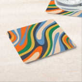Wavy Loops Retro Abstraktes mehrfarbiges Muster Rechteckiger Pappuntersetzer (angewinkelt)