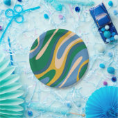 Wavy Loops Retro Abstraktes Muster Blau Grün Pappteller (Party)