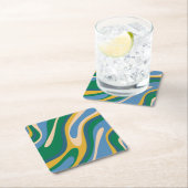 Wavy Loops Retro Abstraktes Muster Blau Grün Rechteckiger Pappuntersetzer (Vor Ort)