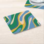 Wavy Loops Retro Abstraktes Muster Blau Grün Rechteckiger Pappuntersetzer (angewinkelt)