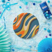 Wavy Loops Retro Abstraktes Muster Blau Orange Pappteller (Party)