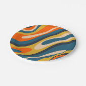 Wavy Loops Retro Abstraktes Muster Blau Orange Pappteller (Schrägansicht)