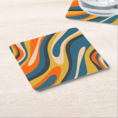 Wavy Loops Retro Abstraktes Muster Blau Orange Rechteckiger Pappuntersetzer (angewinkelt)