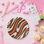 Wavy Loops Retro Abstraktes Muster Braun und Orang Pappteller (Party)