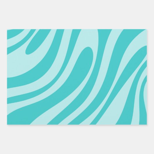 Wavy Loops Retro Abstraktes Muster in Aqua Aquamar Geschenkpapier Set (Vorderseite 3)