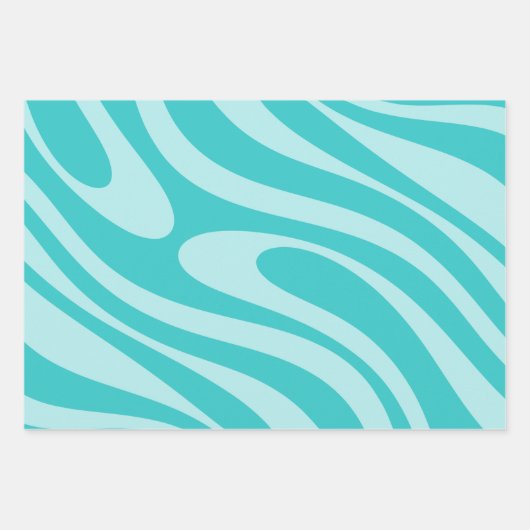 Wavy Loops Retro Abstraktes Muster in Aqua Aquamar Geschenkpapier Set (Vorderseite 2)
