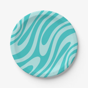 Wavy Loops Retro Abstraktes Muster in Aqua Aquamar Pappteller