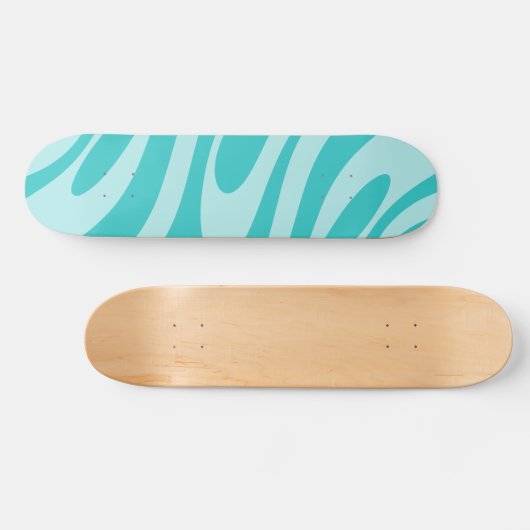 Wavy Loops Retro Abstraktes Muster in Aqua Aquamar Skateboard (Horizontal)