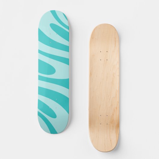 Wavy Loops Retro Abstraktes Muster in Aqua Aquamar Skateboard (Vorderseite)