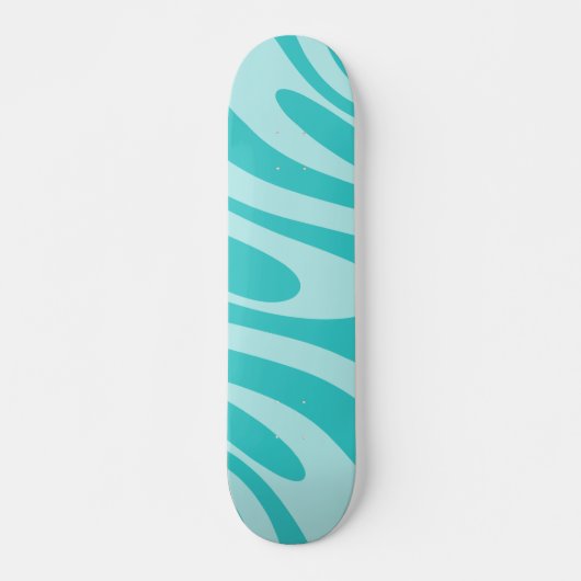 Wavy Loops Retro Abstraktes Muster in Aqua Aquamar Skateboard (Vorne)