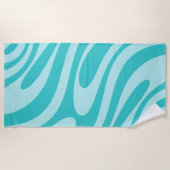 Wavy Loops Retro Abstraktes Muster in Aqua Aquamar Strandtuch (Vorderseite)
