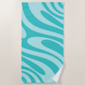 Wavy Loops Retro Abstraktes Muster in Aqua Aquamar Strandtuch (Vorderseite)
